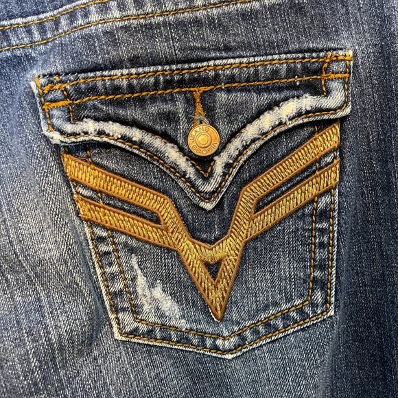 Vigoss Women Y2K Distressed Low Rise Bootcut Stretch Dark Wash Denim Jean 11 - Picture 10 of 16